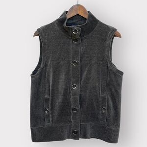 Jones New York Vest Women L Black Sleeveless Soft Knit High‎ Collar Buttons P43